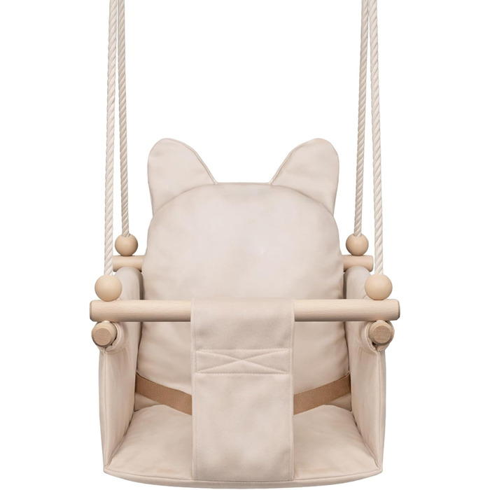 Дитяча гойдалка-колиска MAMOI з ременем безпеки, регульована висота 150-190 см, бежева. Гойдалка для дому, міцна конструкція, велюрове сидіння, легкий монтаж.