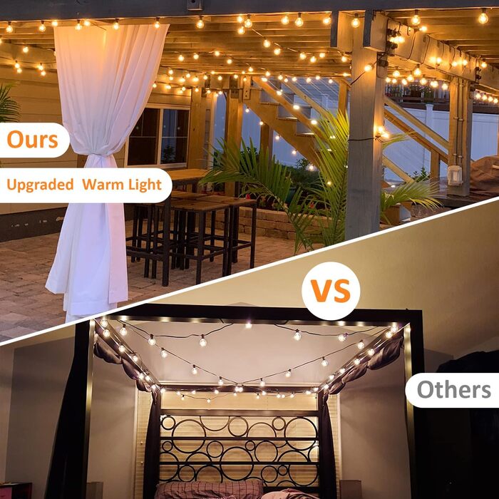 Ланцюжок гірлянд GLUROO для вулиці, диммування, 45.7 м, вологостійкий, з пульт дистанційного керування, 75+2 лампочки G40, LED, для саду