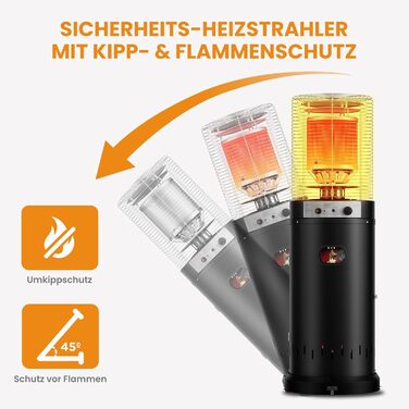 Газовий обігрівач для тераси Heizpilz - 11 кВт, Propan, для саду та тераси, чорний, з регулятором та шлангом 36L x 36W x 137H cm (Газовий балон не входить у комплект)