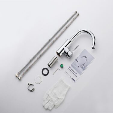 Змішувач для ванної кімнати/кухні Auralum з поворотним виливом 360°, з високоякісної латуні з хромовим покриттям, з підключенням 60 см, однорідний