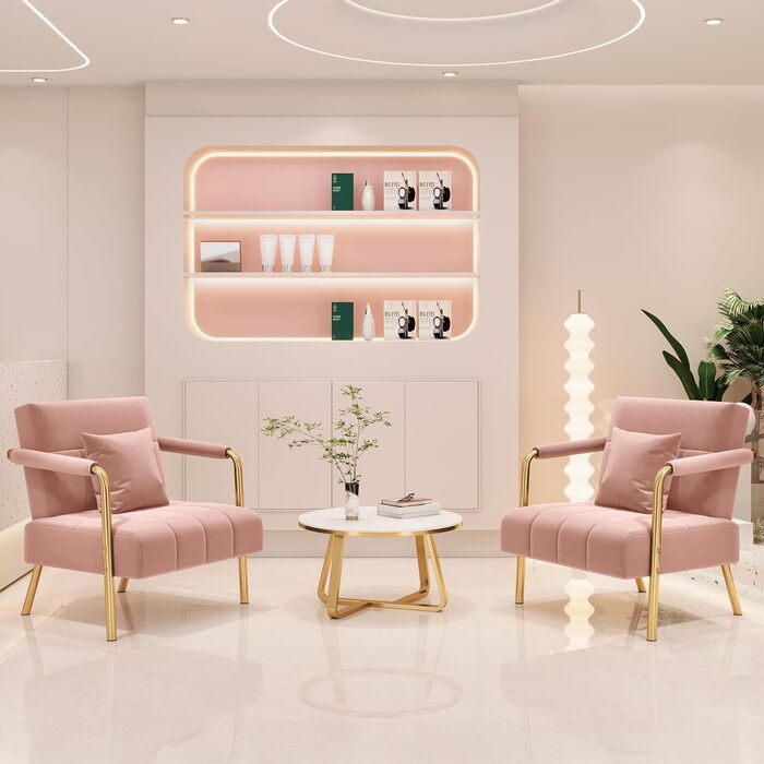 Yaheetech м'яке диван з підлокітниками та металевими ніжками, сучасний двомісний диван з 2 подушками для попереку, Loveseat для вітальні/спальні (75,5 см ширини, Рожевий)