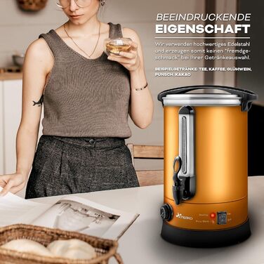 ТресКо® Електричний казанок для глінтвейну 6,8 л з нержавіючої сталі, 1500 Вт, автоматичний, для гарячих напоїв, з мідною вставкою