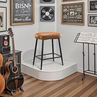 Набір з 2 барних стільців з мікрофібри, ретро дизайн, висота 62.5 см, без спинки, сірий (коричнева шкіра)