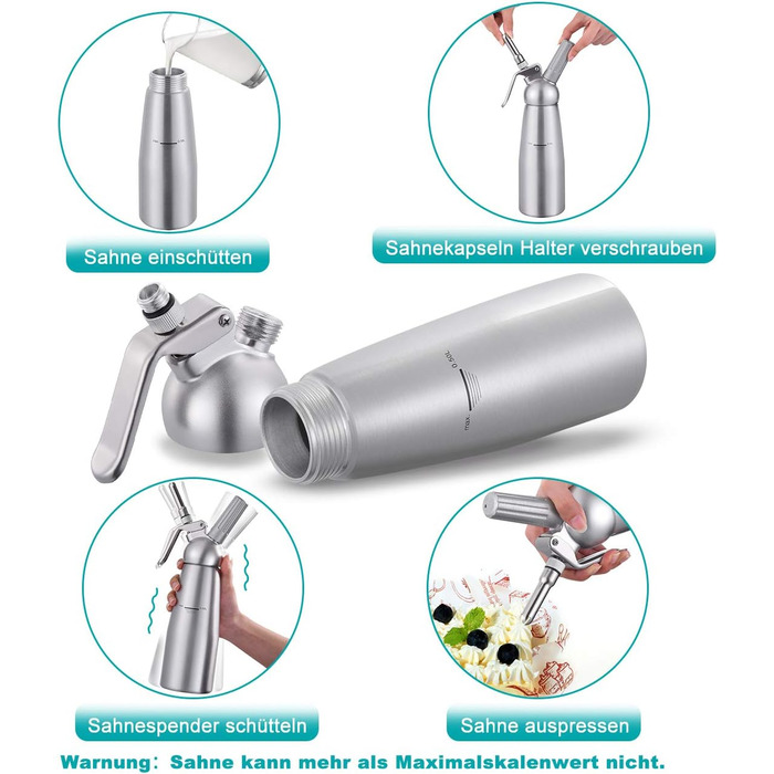 Професійний сифон для збивання вершків з 3 насадками, 500 мл (алюміній)