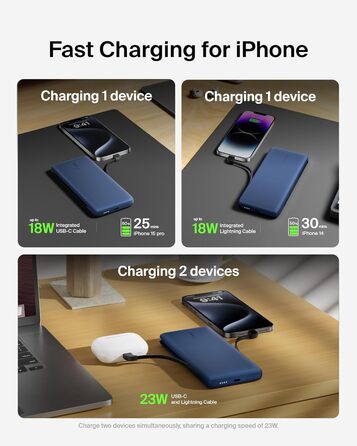 Повербанк Belkin BOOSTCHARGE Plus 10K (10 000 мАг, кабель Lightning & USB-C, додатковий порт USB-C)