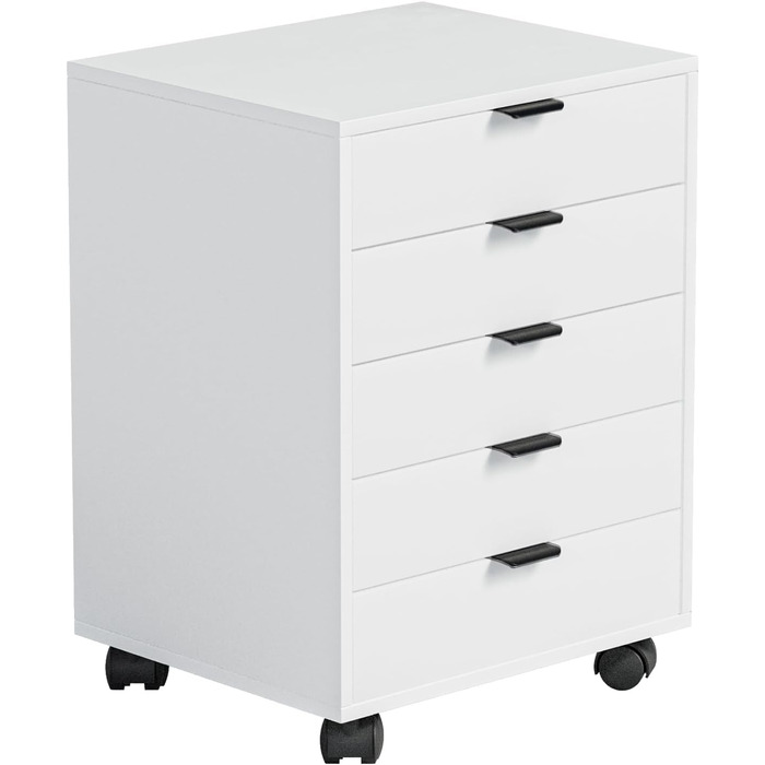 Шафа-тумбочка ELUCHANG з 5 висувними ящиками, мобільна, для офісу та дому, біла