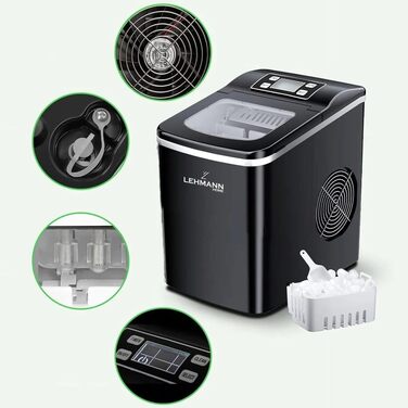 Машина для приготування льоду Lehmann - швидке виробництво, 2 розміри, 12 кг/24 год, для дому, вечірки, офісу, кемпінгу (2 л)