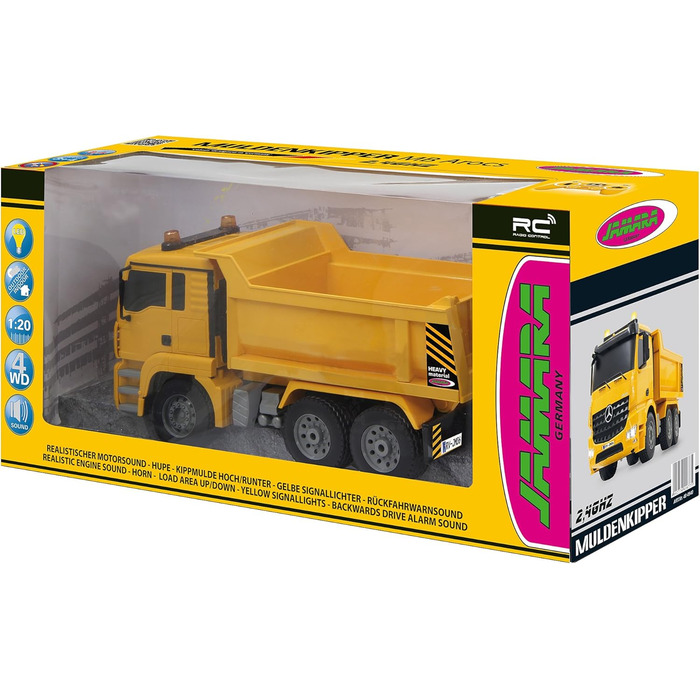 Екскаватор-самоскид JAMARA Mercedes-Benz Arocs 2.4 GHz з дистанційним керуванням, звук двигуна, світлодіоди, повний привід