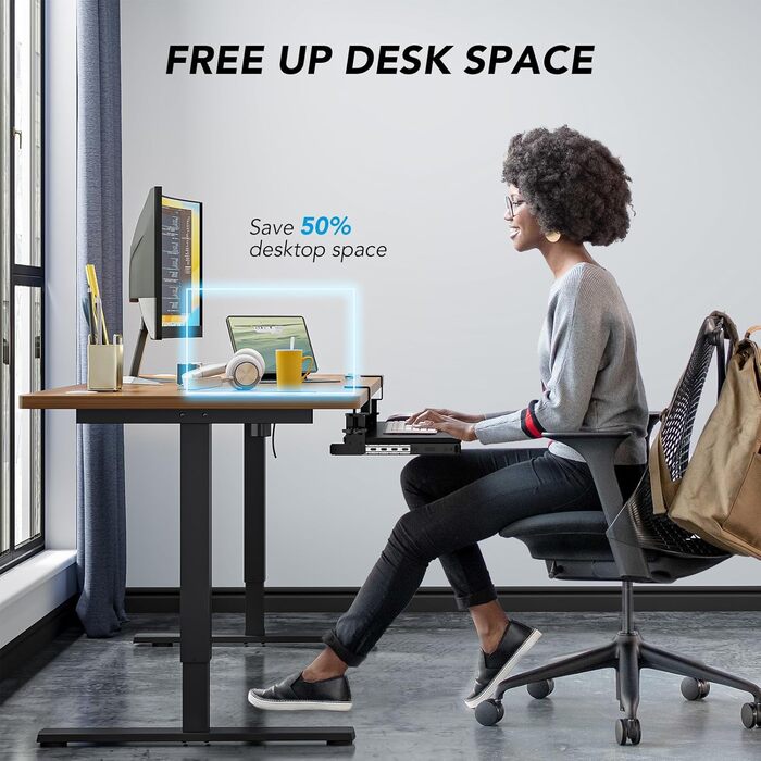 Висувна підставка для клавіатури під стіл з К-кріпленням, великого формату, стійка, ковзна платформа 838 мм x 280 мм, висувна платформа для комп'ютера (Чорний)