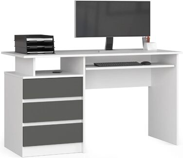 Стіл для ПК CLP 135 Офісний стіл Комп'ютерний стіл Офісний стіл 3 шухляди, 1 полиця 45 кг (білий/графітовий сірий)