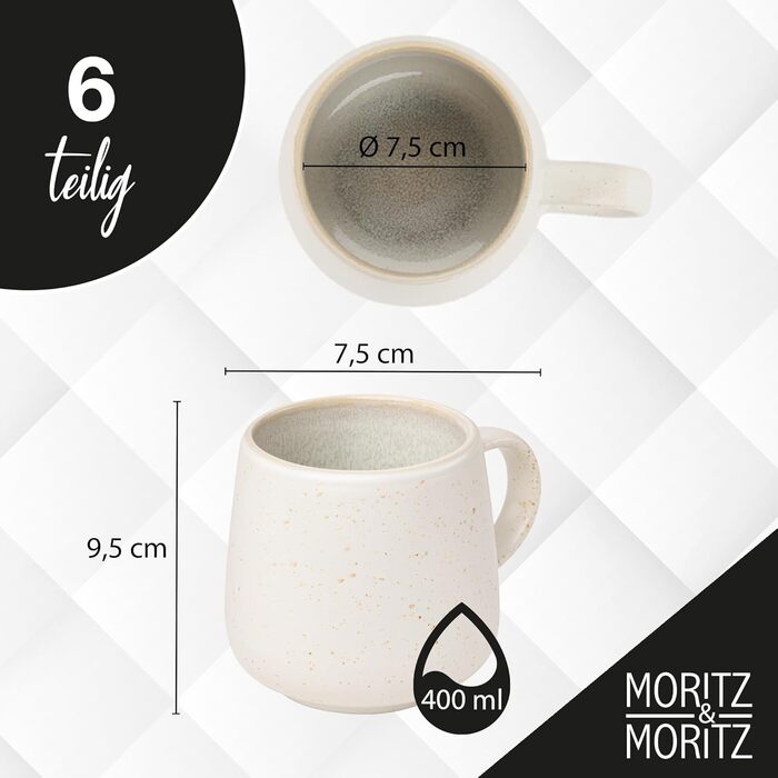 Набір посуду Moritz & Moritz SOLID UNI на 6 осіб (24 елементи) - сучасний набір посуду з каменю, придатний для мікрохвильової печі та посудомийної машини, сервіз на 6 осіб (кремовий)