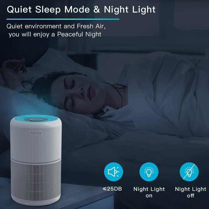 Повітряний очисник AIRTOK з ароматерапією, фільтр HEPA H13, 4-ступенева фільтрація, для алергіків, 3 швидкості