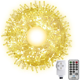 Гірлянда святкова 100м, вологостійка, для дому та саду, з пультом, 8 режимів, тепле світло (біла)