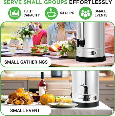 NutriChef Електричний автоклав та дозатор гарячої води 13л – нержавіюча сталь, безпечний кришка, краник без підтікання | Функція підігріву для глінтвейну, чаю, кави | Для комерційного та приватного використання | 1100W, компактний пристрій 13 літрів