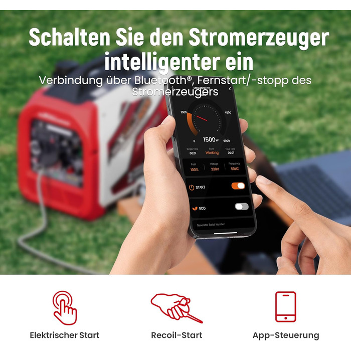 Інверторний генератор maXpeedingrods 2000W: бензиновий, 4-тактний, з USB та 230V, цифровий дисплей, для кемпінгу та подорожей, з App-керуванням (MXR4000GT)