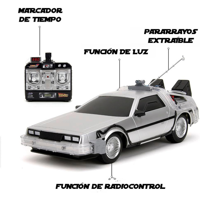 Машинка на радіокеруванні Jada Toys Зворотний у майбутнє DeLorean (28 см) Чорна, 10 км/год, USB зарядка, від 6 років