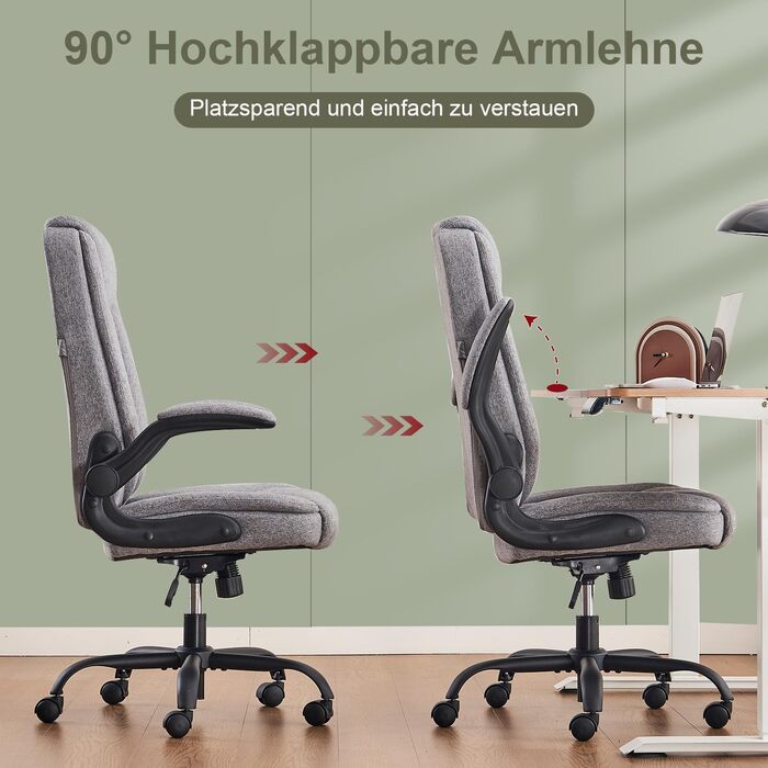 Офісний крісло CASTLOVE Ергономічне, для дому та офісу, сірого кольору, з підлокітниками, регулюванням висоти та нахилу, з підголівником, 150 кг, тканина