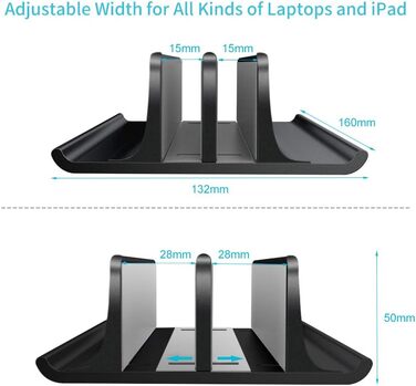 Підставка для ноутбука VAYDEER вертикальна, регульована, алюмінієва, для MacBook, iPad, ноутбуків до 17.3 дюйма - чорна