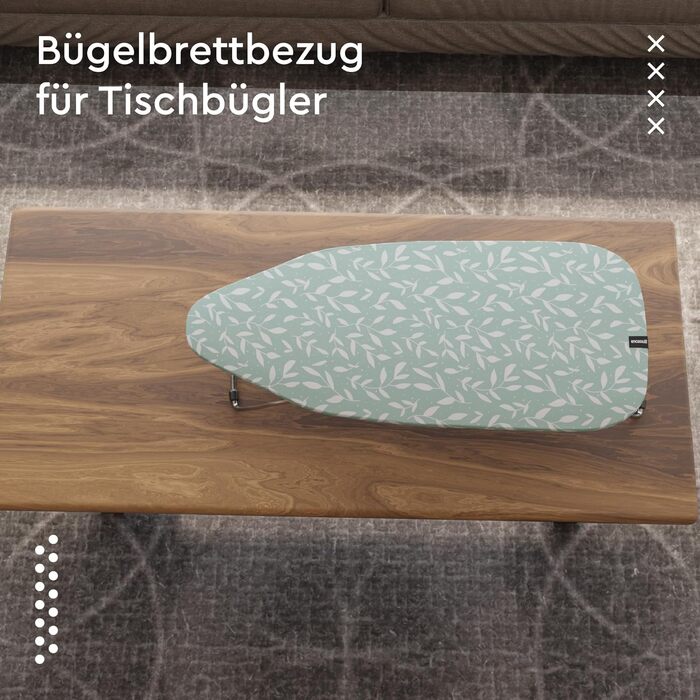 Чохол для прасувального столу Encasa XO з фетровою підкладкою 3 мм, посиленням шнуром (підходить для стандартних прасувальних столів 72x30 см), з терморефлексним покриттям, з принтом - Велике листя зелене, Міні, Зелені листочки