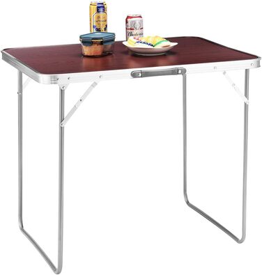 Складаний стіл BAKAJI PIC NIC Camping Table Стіл для пікніка з ручкою під дерево, 60 x 80 x 68 см, розбірний для використання на відкритому повітрі, алюміній, коричневий, стандартний