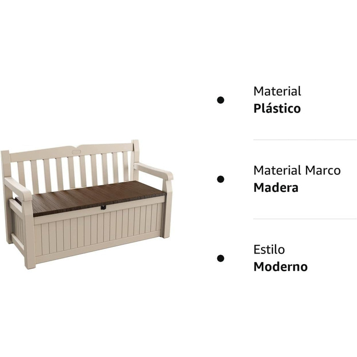 Стілець-лавка Keter Eden для балкона та саду, садовий стілець з вбудованою коробкою для зберігання з об'ємом 265 л, 140x60x84 см, вологостійкий, легкий у догляді, бежевий, для вулиці, з імітацією дерева