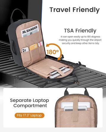 LOVEVOOK Рюкзак для ручної поклажі для жінок, великий, для ноутбука 17.3 дюймів, водонепроникний, для подорожей, ділових поїздок, у літак, світло-рожевий