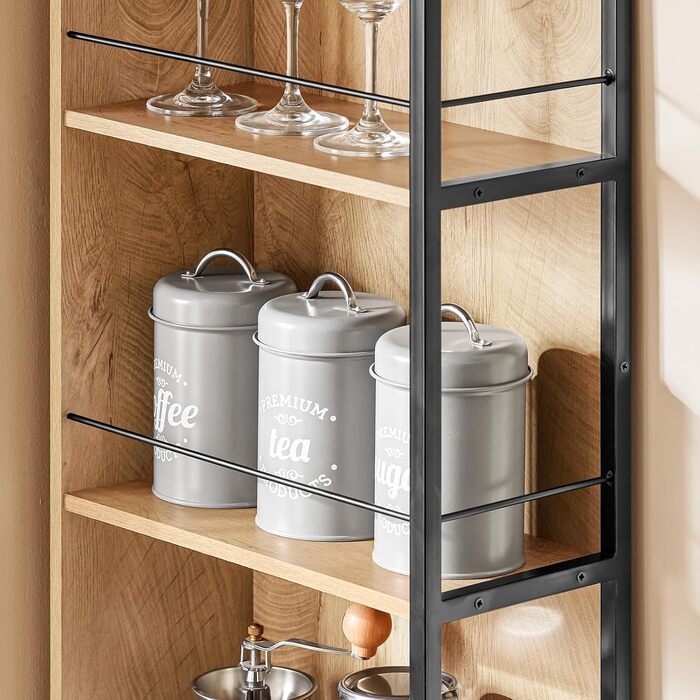 Буфет SoBuy FSB103-N з мікрохвильовкою та ламелею (107×40×85 см) – шафа для кухні та вітальні, дуб/чорний