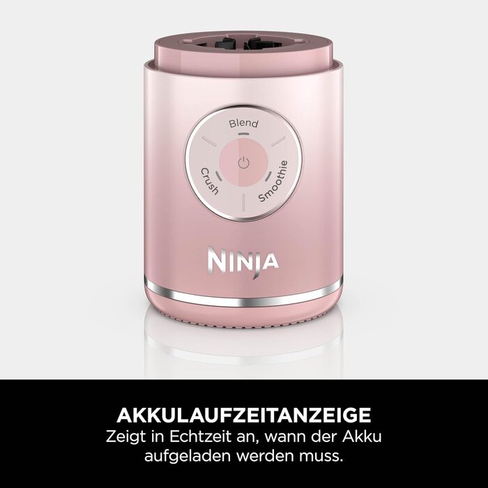 Портативний блендер Ninja Blast Max: 570 мл, акумулятор, чаша та кришка, 3 функції, для смузі та протеїнових коктейлів, рожевий (BC251EULD)