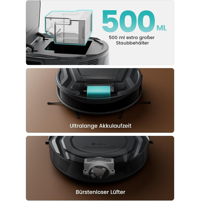 Робот-пилосос LEFANT M210 Pro+ Black: потужність 4000Pa, Wi-Fi, керування через додаток/Alexa, оминання перешкод 190°, тихий, для твердих підлог та килимів, збір шерсті тварин