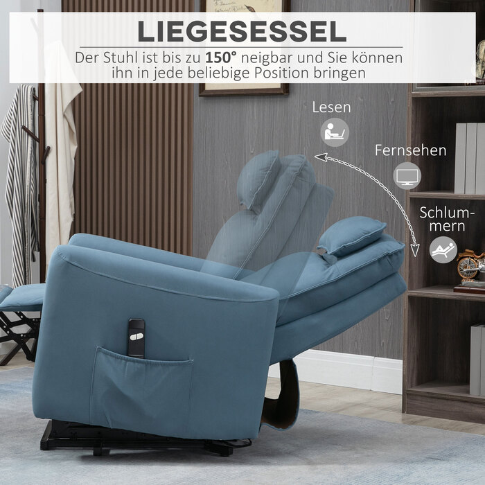 Електричне крісло-стійка HOMCOM Recliner з допоміжним засобом для стоячи та функцією відкидання, оббита пультом дистанційного керування та оксамитовою бічною кишенею