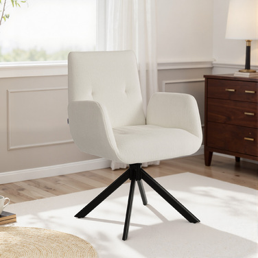 Крісло-шезлонг, акцентне крісло, сучасний дизайн, поворотне, до 120 кг, кремово-білий