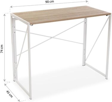 Письмовий стіл Versa Jack для комп'ютера, робочий стіл Компактний офісний стіл, складний, розміри (В x Д x Ш) 74 x 45 x 90 см, дерево та метал, колір (світло-коричневий)