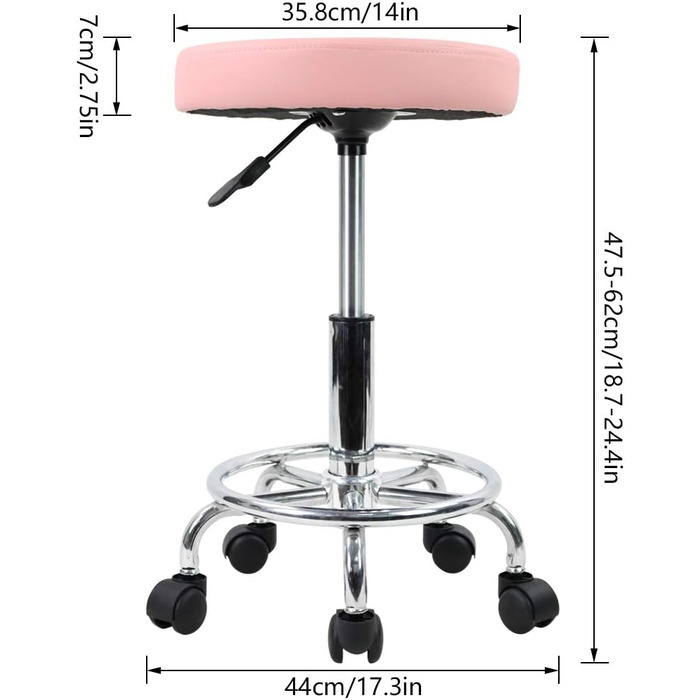 Стілець на коліщатках kkton регульований по висоті обертовий барний стілець робочий стілець зі штучної шкіри офісний стілець (рожевий)