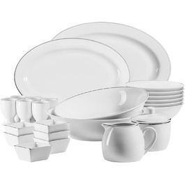 Професійна їдальня MSER 931532 на 6 персон білого кольору з набором кавового посуду з 18 предметів, фарфор (Срібна оправа, набір аксесуарів)