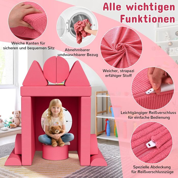 Дитяче ігрове диван-конструктор MAMIZO Cord, 15 частин, рожевий. Модульний диван-конструктор для гри та відпочинку в дитячій кімнаті. Оeko-Tex сертифікат.