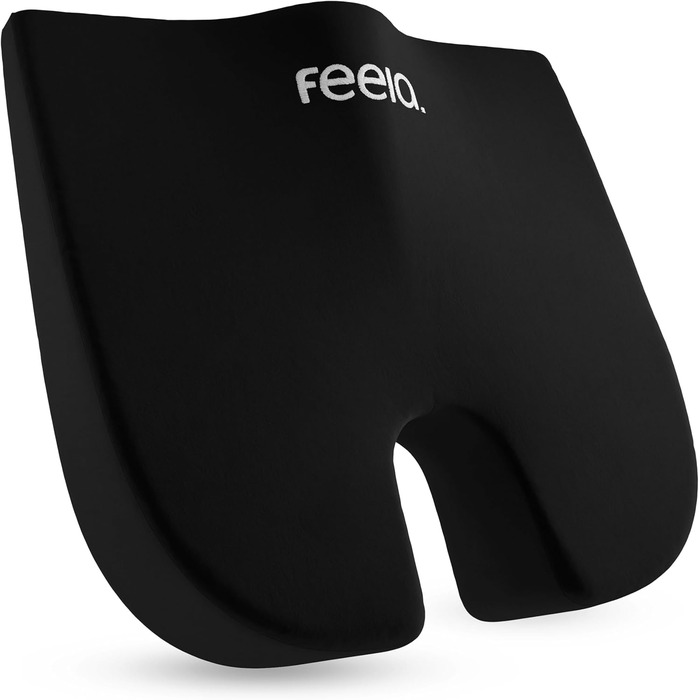 Ортопедична подушка-клинок Feela® для сидіння [3 ступені жорсткості] – ергономічна подушка для автомобіля та дивану, подушка-клинок для сидіння, чорна, м'яка (50-80 кг)