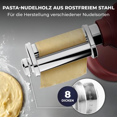 Кухонна машина з тістомісом та машиною для пасти – 2000W, з нержавіючою чашею 6.2L (червона)