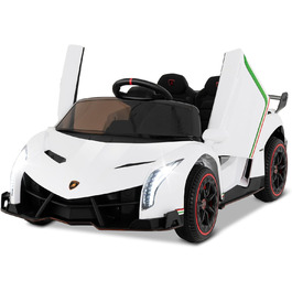 Електромобіль для дітей COSTWAY Lamborghini з пультом, LED фарами, сигналом, музикою, швидкість 3-6 км/год, білий, для дітей від 3 років