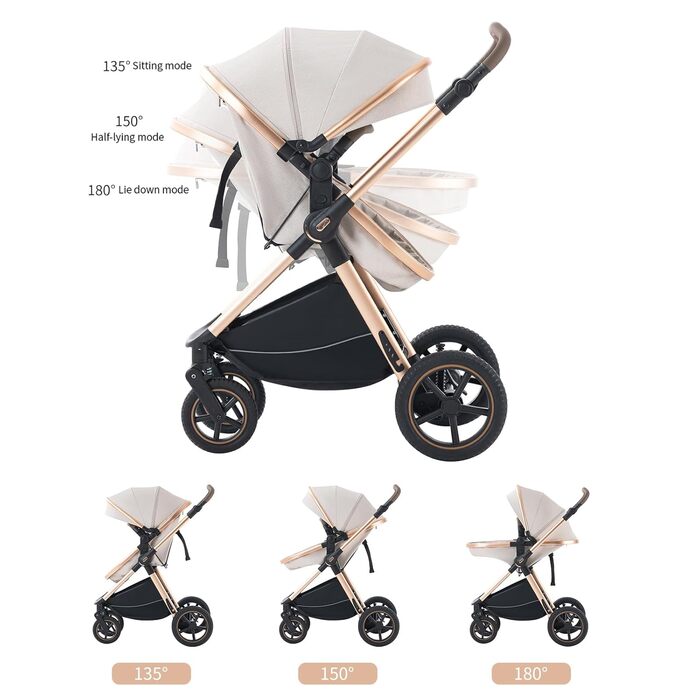 Дитяча коляска Shineey 3 в 1, Buggy, комбінована коляска з великою люлькою, алюмінієвий каркас (D2 BLACK)