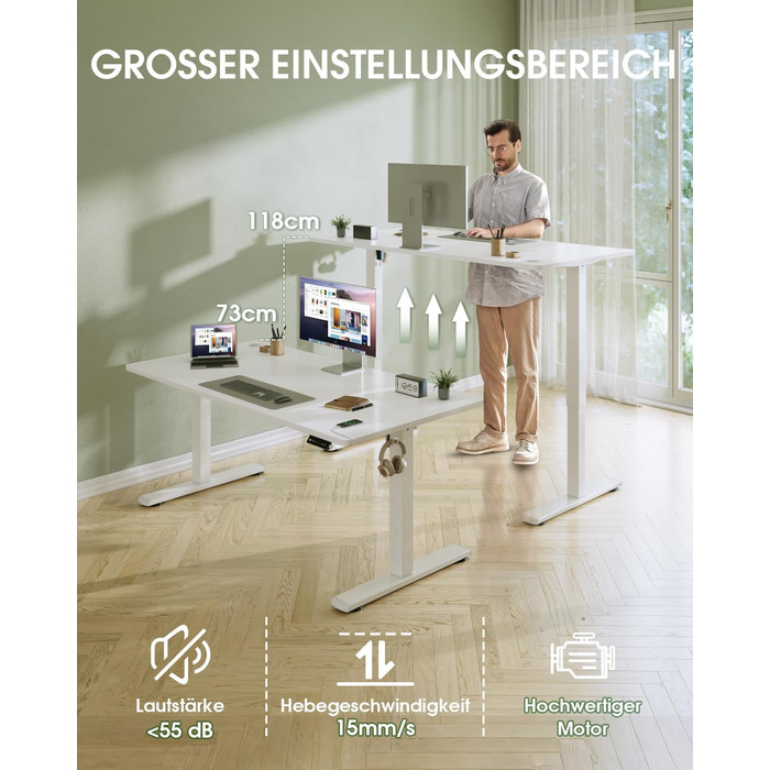 Електричний регульований стіл Flamaker з пам'яттю, ігровий стіл з USB-зарядкою (160 x 60 см)