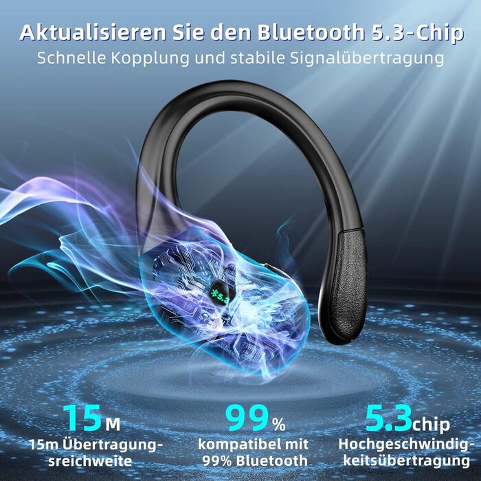 Навушники Ulfsaar Bluetooth 5.3, бездротові, HD мікрофон, HiFi, Спорт, IPX7, 90h, Android/iOS, Чорний