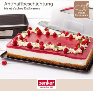 Форма для випічки Zenker прямокутна з кришкою DELUXE, коробка для транспортування випічки з емальованим дном, дека для випічки з кришкою (колір: Чорний/Прозорий/Червоний), кількість: 1 шт. з транспортувальною кришкою Single