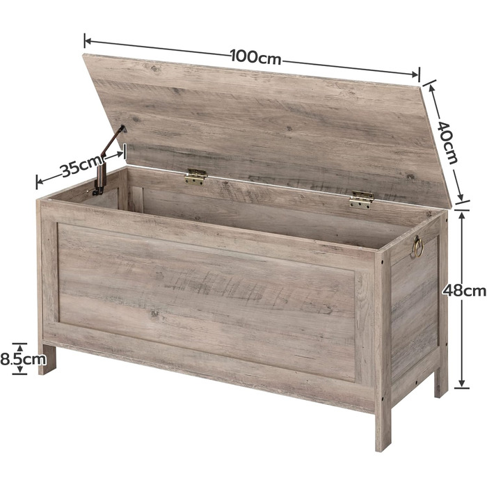 HOOBRO Скам'янка з ящиком, скриня для іграшок з кришкою, банкетка для взуття, скам'янка, ящик для зберігання, міцна, безпечні петлі, спальня, вітальня, 76 см, білий, 100 x 40 x 48 см, сірий