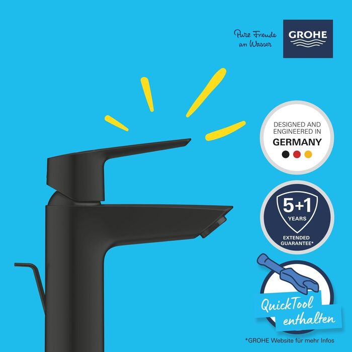 Змішувач для ванної кімнати GROHE Start, економічний, холодна вода в середній позиції, з поп-ап переливом, хром, 17 см
