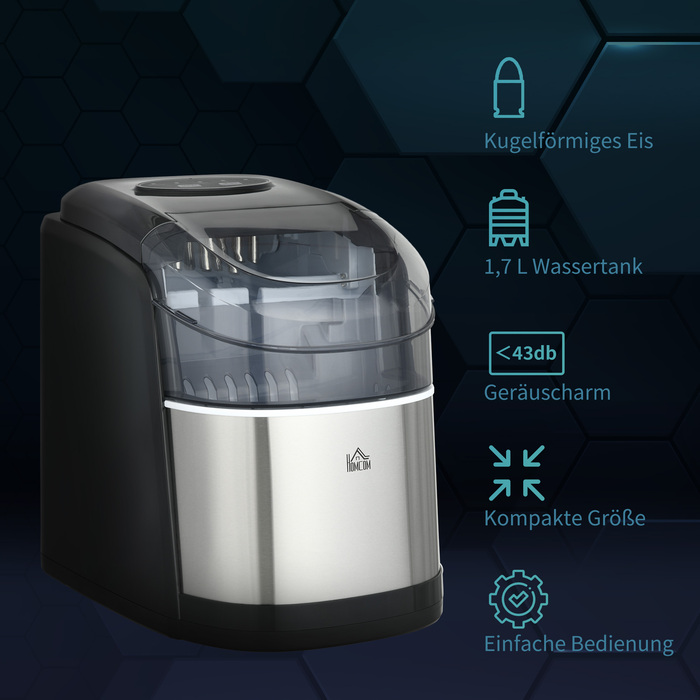 Машина для приготування льоду HOMCOM, диспенсер для льоду, Ice-Maker, продуктивність 12 кг/день, 9 кубиків/6-12 хвилин, сріблястого кольору