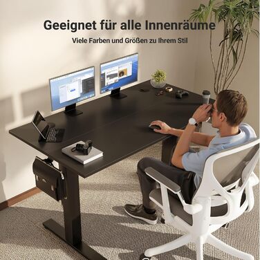 Електричний регульований стіл Claiks 120x60 см з пам'яттю, з гачками, чорний