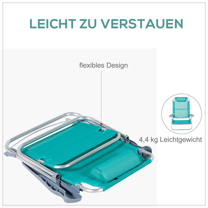 Набір з 2 складних кемпінгових стільців з регульованою спинкою (6 положень), підголівником, 62 x 65 x 80 см, бірюзовий