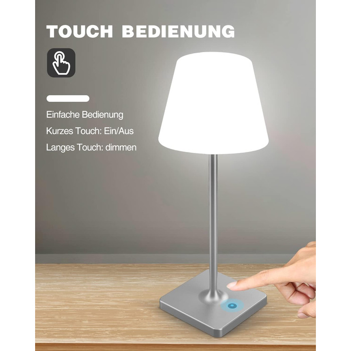 LED настільна лампа Infray з акумулятором, диммування, IP44, для дому та вулиці, 4000mAh, природальний білий (сірий)