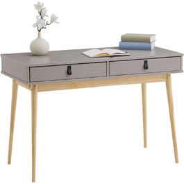 Письмовий стіл IDIMEX Wanda з 2 шухлядами сірого/натурального, робочий стіл з масиву сосни в скандинавському вигляді, офісний стіл з конічними ніжками
