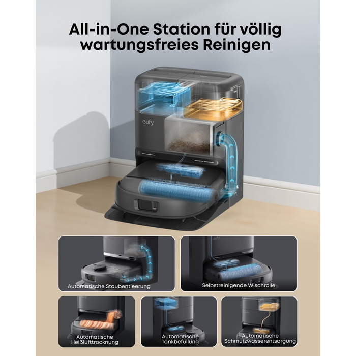 Робот-пилосос Eufy C28 з функцією миття підлоги, HydroJet самоочисний валик, потужність 15000Pa, 5-в-1 Omni-станція, антизаплутувальна щітка, розпізнавання перешкод за допомогою ШІ